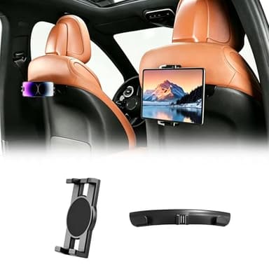 Erivis Car Tablet Holder with Hooks for Mercedes-Benz GLC-Class GLC 300 GLC 260L C-Class C300 C260L E-Class E300L E350 Accessories, Car Headrest Mount Holder for 4.7-12.9 Inch Phones & Tablets, Black