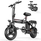 GWEIT Electric Bike for Adults Teens, 800/1200W Peak Folding Ebike, 22/25MPH & 30/45 Miles Range, 14" Commuting Ebike with Dual Suspension & Dual Brake, 3-Speed Modes, Portable Electric Mini Bike