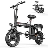 GWEIT Electric Bike for Adults Teens, 800/1200W Peak Folding Ebike, 22/25MPH & 30/45 Miles Range, 14" Commuting Ebike with Dual Suspension & Dual Brake, 3-Speed Modes, Portable Electric Mini Bike