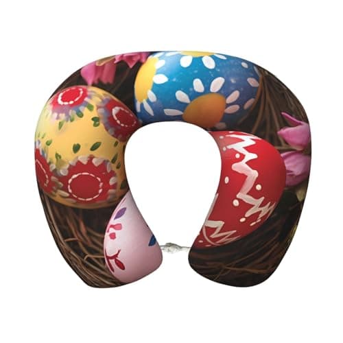 XHMKGGYBZ Easter Eggs Grass Nest Memory Foam Neck Pillow for Travel & Home - Soft Travel Pillow Airplane Car Support with Removable Washable Cover, Comfortable U-Shaped Travel Gifts