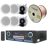 Technical Pro Home Theater System Kit 2000 Watts Bluetooth Amplifier with 6 Qty 5.25" 175 Watts in-Wall in-Ceiling Speakers & 16 Gauge 250 ft. Speaker Wire