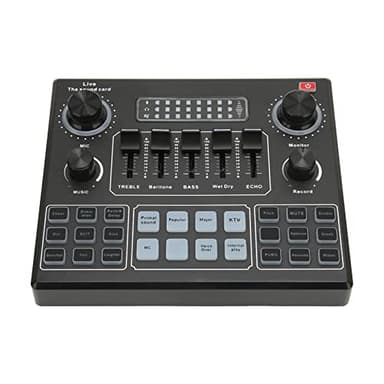SUNGOOYUE Live Sound Card, Internal Quad Core DSP Chip Noise Reduction Clear Sound Heavy Bass No Latency, with 7 Color Ambient Light 6 Modes 12 Effects Voice Changer, for DJ