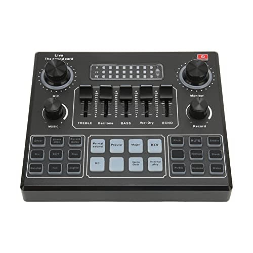 SUNGOOYUE Live Sound Card, Internal Quad Core DSP Chip Noise Reduction Clear Sound Heavy Bass No Latency, with 7 Color Ambient Light 6 Modes 12 Effects Voice Changer, for DJ