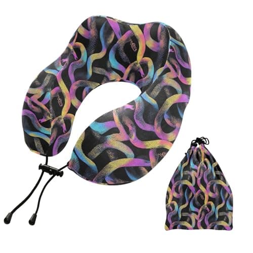 UMIRIKO Travel Pillow Rainbow Pastel Black Snakes Neck Pillow for Travel Car Seelping Bed, Memory Foam U-Shaped Neck Support Pillow 214B7154