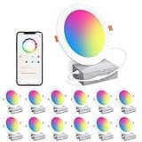 SikSog Smart Recessed Lighting 6 Inch RGBCW Color Changing 16W LED Downlight with Junction Box,1350 Lumen Recessed Ceiling Light Compatible with Alexa,Dimmable by Bluetooth Control -12Pack