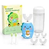 Raimerel Kids U-Shaped Electric Toothbrush with 6 Replacement Heads & Storage Case, 7 Cleaning Modes, Cute Blue Dinosaur Design, Soft Silicone Body, Rechargeable (6-12 Age)