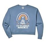 Womens In July we wear purple Cleft and Craniofacial awareness Comfort Colors Crop Sweatshirt