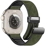 Magnetic Crazy Horse Leather Bands Compatible with Apple Watch 42mm(Series 10/11) 41mm 40mm 38mm for Men Women, Genuine Leather with Magnetic Buckle for iWatch Series SE11/10/9/8/7/6/5/4/3/2/1