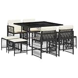 WRJENFSC 9-Piece Outdoor Garden Dining Set, 8-Person Woven Poly Rattan Patio Furniture with Rectangular Table and Chairs, Space-Saving Seating for Backyard and Terrace, Black