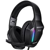 AOC Wired Gaming Headset, Surround Sound Headphones for Xbox Series X|S PS5 PC Switch, Noise Canceling Over-Ear Gaming Mic, RGB Lights, 50mm Drivers, 3.5mm Jack, Black
