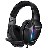 AOC Wired Gaming Headset, Surround Sound Headphones for Xbox Series X|S PS5 PC Switch, Noise Canceling Over-Ear Gaming Mic, RGB Lights, 50mm Drivers, 3.5mm Jack, Black