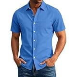 Mens Short Sleeve Office Work Dress Shirt Classic Button Down Plus Size Basic Shirt Summer Workwear S-5XL Blue