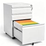 AYJOIR Mobile 3-Drawer Locking Filing Cabinet, Rolling Metal File Cabinet for Home Office Under-Desk Storage, Fits Legal/Letter, White