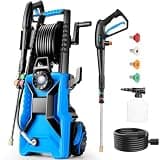 2000PSI Pressure Washer, Portable Power Washer with 4 QC Nozzles and Soap Bottle, Cleaner Machine for Cars/Home/Driveways/Patios/Decks/Fences, Blue