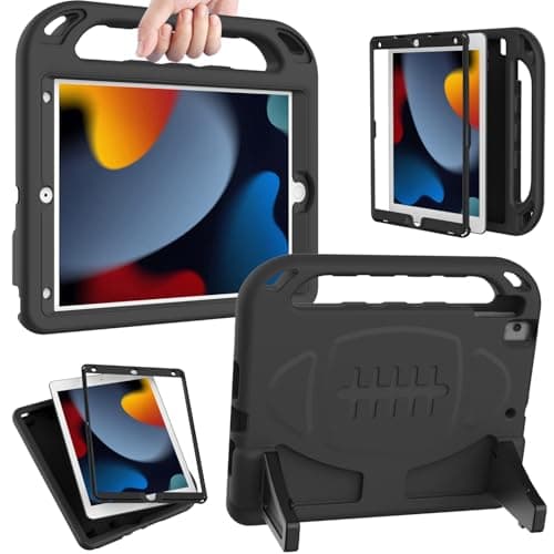 TIRIN Kids Case for iPad 9th / 8th / 7th Generation 10.2-inch (2021/2020/ 2019) with Built-in Screen Protector, Shockproof Handle Stand iPad 10.2 Case for Kids, Black