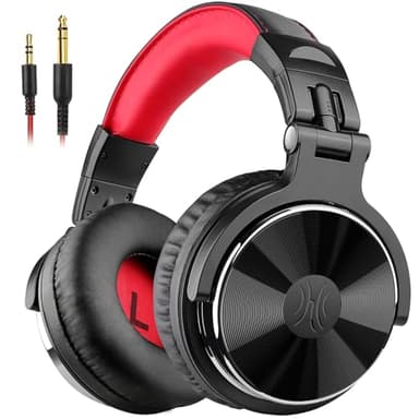 OneOdio Wired Over Ear Headphones Studio Monitor & Mixing DJ Stereo Headsets with 50mm Neodymium Drivers and 1/4 to 3.5mm Jack for AMP Computer Recording Podcast Keyboard Guitar Laptop - Red