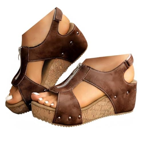 Eynuo Wedge Sandals for Women, Corks Wedges for Women Platform Open Toe Ankle Strap Womens Slide Sandals Orthopedic Wedge Heels Mules Sandals Comfortable Dressy Summer Beach Vacation Shoes