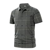 Men Plaid Short Sleeve Golf Shirts Polos Business Performance Striped Classic Collared Work T-Shirt with Pocket Gray