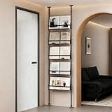 YPIEZI 5-Tier Behind Door Bookshelf, Ultra Slim Hidden Storage Cabinet, No Drill Wall Organizer, Height Adjustable Floor to Ceiling Storage Rack for Bedroom Kitchen Entrance(40cm)
