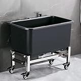 Eoweiot Removable Utility Sink with Roller and Deep Basin for Commercial and Home Use in Laundry, Garage, Backyard (Black 60cm)