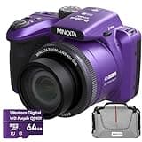 Minolta MN40Z-P 20 MP / 1080P FHD Bridge Camera w/40x Optical Zoom (Purple) Bundle with Deco Photo Camera Bag for DSLR and Mirrorless Cameras and Western Digital Purple 64GB microSD Card
