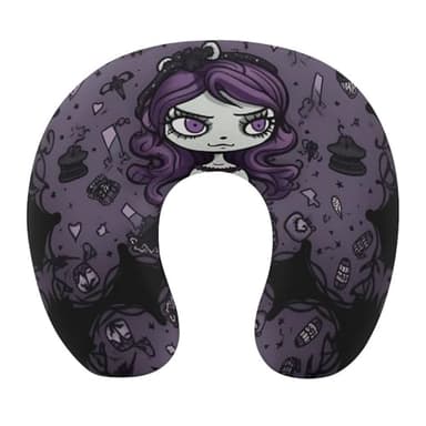 HJKBCV Purple Black Goth Spooky Travel Pillow Comfortable Travel Neck Pillow U Shape Portable Headrest Office Napping Pillow Great for Airplane Chair Car Home Office