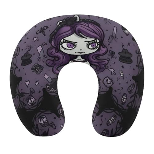 HJKBCV Purple Black Goth Spooky Travel Pillow Comfortable Travel Neck Pillow U Shape Portable Headrest Office Napping Pillow Great for Airplane Chair Car Home Office
