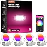 Lumary 4 Inch Smart WiFi Recessed Lights, 9W 780LM RGBWW Color Changing Canless Recessed Lighting with Junction Box, Compatible with Alexa & Google Assistant, BT Remote, ETL Listed, 4 Pack
