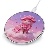Neon Pink Floral Cat Wireless Charger, Fast Charging Pad