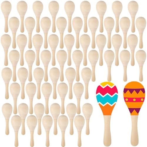 60 Pcs DIY Wood Maracas Unfinished Wooden Maracas Mini Maracas Bulk for Painting Luau Mexican Fiesta Cinco De Mayo Party Supplies