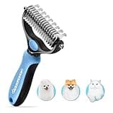 Undercoat Rake for Dogs & Cats, Dematting Comb with Extra Wide Double-Sided Stainless Steel Teeth for Detangling, Deshedding, Brushing, Thinning & Removing Shed Fur, Knots, Mats, and Tangles in Pets