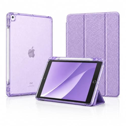 DJYILUF Case for iPad 9th/8th/7th Generation Case 10.2 Inch (2021/2020/2019),Glitter Cute Cover with Clear Sparkly Back, Pencil Holder, Auto Sleep/Wake Cover,for Kids Girls Woman,Purple