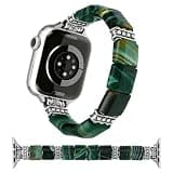 Wearlizer Beaded Stretch Bracelet Compatible with Apple Watch Bands 40/42/41/38 mm Women, Boho Handmade Natural Stone Strap for iWatch Series 11 10 9 8 7 6 5 4 3 2 1 SE/Ultra, Evergreen Serenity Agate