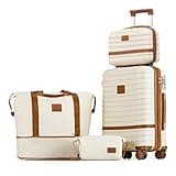 Joyway Carry On Luggage 20 Inch Expandable Suitcase with Spinner Wheel, 4 Piece Hard Shell Luggage Set with TSA Lock(White brown)