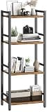 Book Shelf, 4 Tier Bookcase with Steel Frame, Stable Bookshelf Narrow Book Shelves Storage Organizer for Book CD Movie, Open Bookshelves for Living Room, Home Office, Study, Rustic Brown