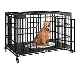 HMHTCT 54 Inch Heavy Duty Dog Crate with Wheels,Indestructible Escape-Proof Dog Kennel with Locking Latch and Double Door,Extra Large XL XXL Crate Indoor for Large and Medium Dog with Removable Tray
