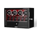 DUKWIN Watch Winder for 4 Automatic Watches,Lockable Watch Winders with Watch and Jewelry Storages, Super Quiet Mabuchi Motor with High-Gloss Piano Lacquer Finish,Built-in Illumination-Red