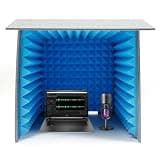GUDBYWXB Desktop Soundproof Cover, Portable Recording Booth, Tabletop Sound Booth, Double-Layer Polyester+Sponge, Foldable 12lbs, Home Office Streaming, 12mm Panel (Gray, Blue)