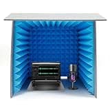 GUDBYWXB Desktop Soundproof Cover, Portable Recording Booth, Tabletop Sound Booth, Double-Layer Polyester+Sponge, Foldable 12lbs, Home Office Streaming, 12mm Panel (Gray, Blue)