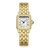 CHEETAH Watches for Women with Small Vintage Bracelet, Gold White Face, Rectangular Case, Roman Dial