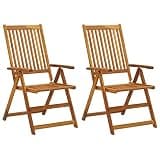 LPERTGFHU Patio Reclining Chairs Set of 2, Outdoor Adjustable Wood Lounge Furniture with 5 Reclining Positions, Solid Acacia Wood for Garden Deck Backyard, Brown