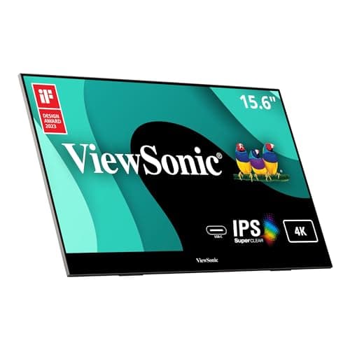 ViewSonic VX1655-4K 15.6 Inch 4K Portable Monitor, IPS Display for Comfortable Mobile Workspaces and Second Screen Productivity, Built-in Stand, 60W USB-C, and Mini HDMI Inputs