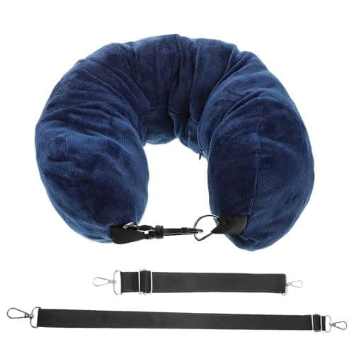 GETAJGHSD Travel Neck Pillow and Storage Bag, Adjustable Velvet Neck-Support Pillow for Airplane Travel and Road Trips, Blue Soft Cushion for Comfortable Sleeping and Extra Luggage Packing