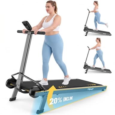 Foldable Manual Treadmill with 20% Incline, 500 lbs Capacity Walking Pad with Handle Bar, Digital Monitor, Compact Non-Electric Treadmill for Home and Outdoor Use