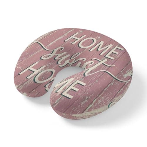 ZRNLTDGHK Neck Pillow Farm Pink Wooden Plank Barn Travel Pillow Memory Foam U Shaped Pillows, Rustic Wood Sweet Home Quote Travel Neck Pillows for Airplane Car Office Home Sleeping Rest