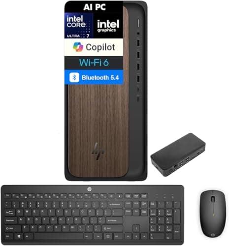 HP OmniDesk AI PC Desktop (Intel Ultra 7-265, 16GB DDR5, 2TB PCIe SSD, Intel Graphics, 280W PSU, WiFi 6, Bluetooth 5.4, RJ-45, 1 Display Port, HDMI, Win 11 Pro) w/USB-C Dock