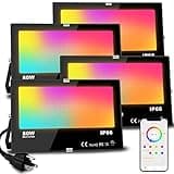 MELPO LED Flood Light Outdoor 800W Equivalent 8000LM Smart RGB Landscape Lighting with APP Control, DIY Scenes - Timing - Warm White 2700K - Color Changing Uplight, IP66 Waterproof US Plug (4Pack)