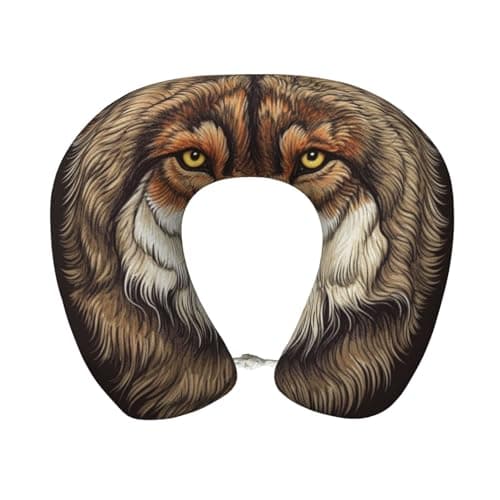 DDTKLSNV Soft Cozy Travel Pillow Neck Rest Brown Wolf Head Memory Foam Neck Pillow Head Support Soft Pillow for Airplanes Cars Home Office