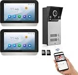 WiFi Wired Video Doorbell System, 7 Inch Ring Video Doorbell Camera with Monitor, Support Two-Way Intercom Unlock & 1080 HD IR Night Vision for Villa Home Office Apartment, with 1 Camera & 2 Monitors