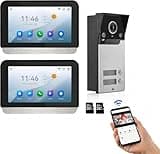 WiFi Wired Video Doorbell System, 7 Inch Ring Video Doorbell Camera with Monitor, Support Two-Way Intercom Unlock & 1080 HD IR Night Vision for Villa Home Office Apartment, with 1 Camera & 2 Monitors